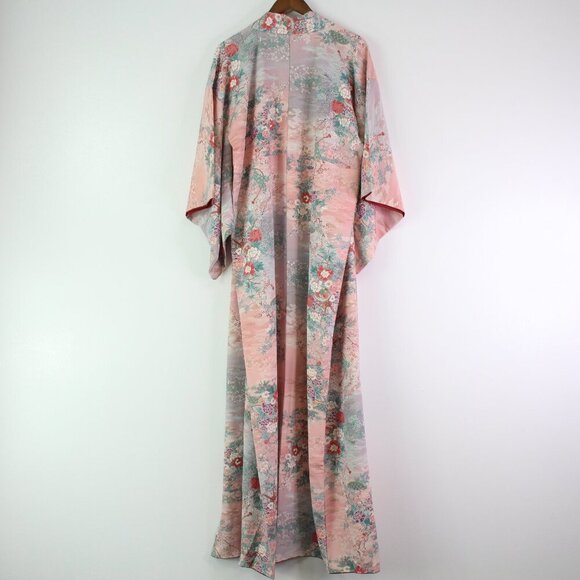 Japanese Mid-Century Kimono Floral Pink‎ Dress OS - Picture 5 of 9